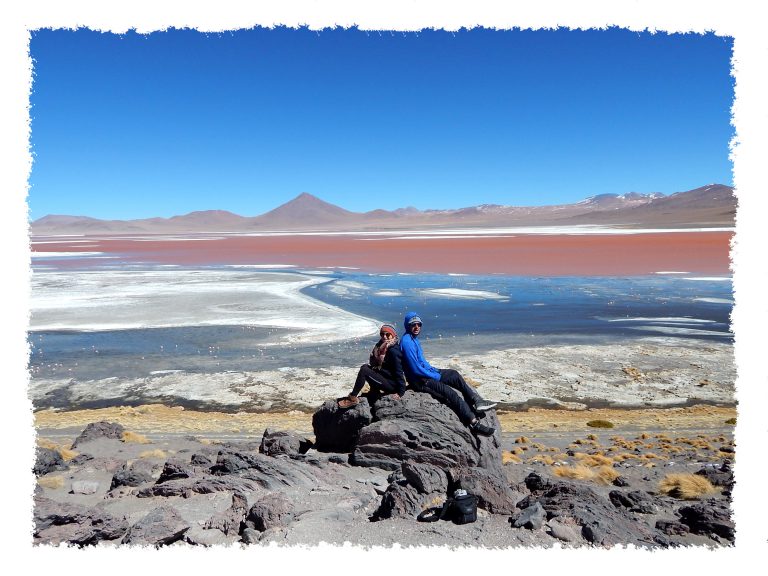 Uyuni - Hannah & Henrik an Laguna Colorada