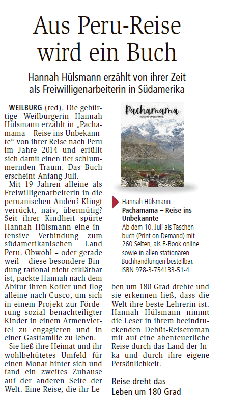 Pachamama im Weilburger Tageblatt